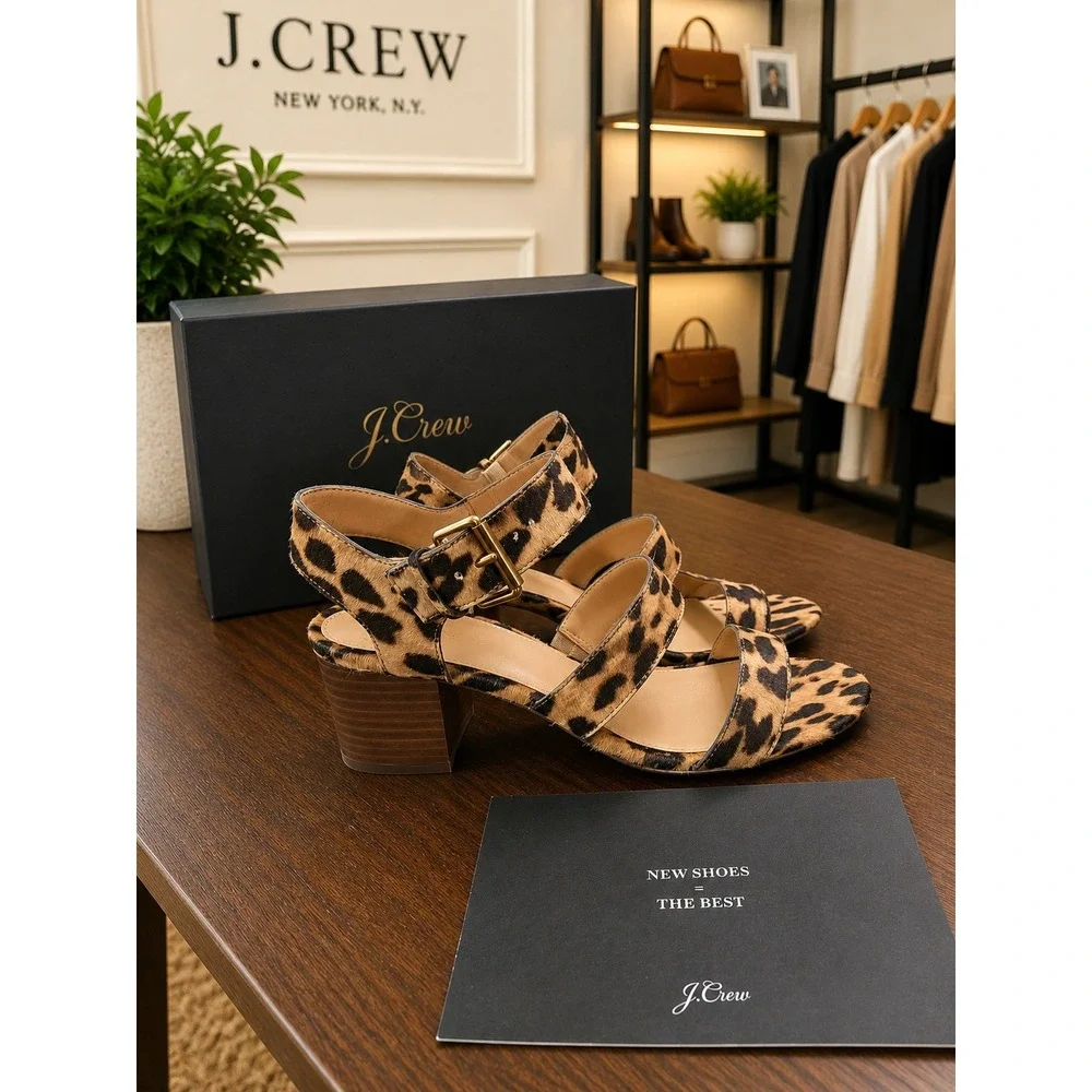 J. Crew 3 strap stacked heel sandals 9